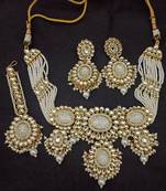 White moissanite double stones pearls bridal jewellery set