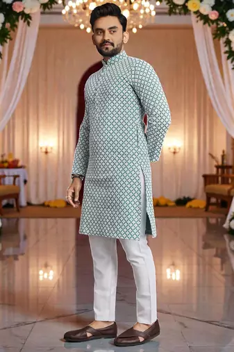    schifli embroidered men's  art silk kurta