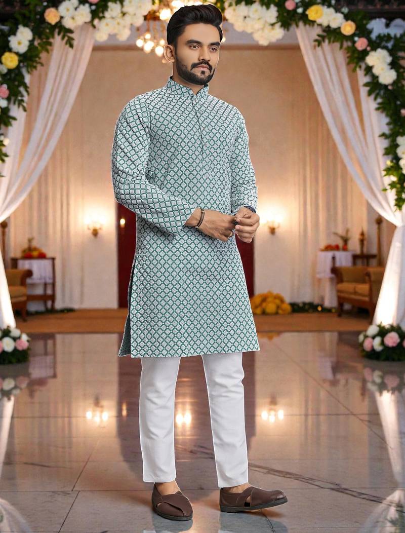    schifli embroidered men's  art silk kurta