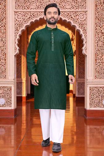  green  linen plain men's kurta