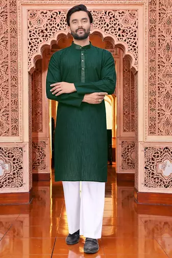  green  linen plain men's kurta