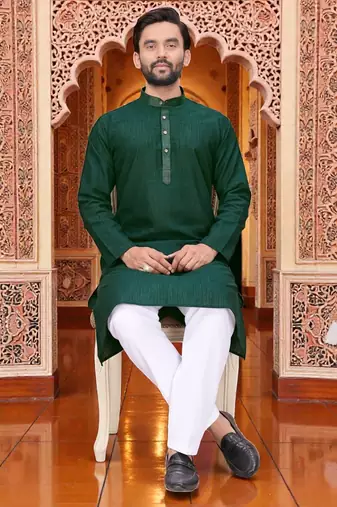  green  linen plain men's kurta