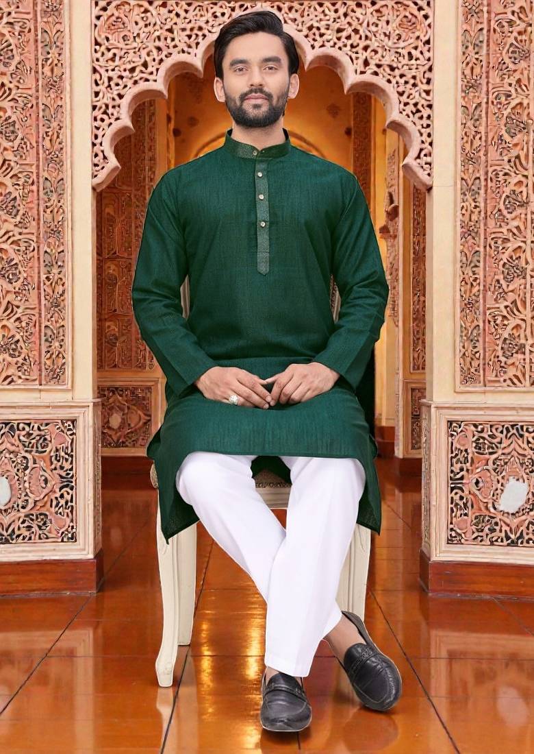  green  linen plain men's kurta
