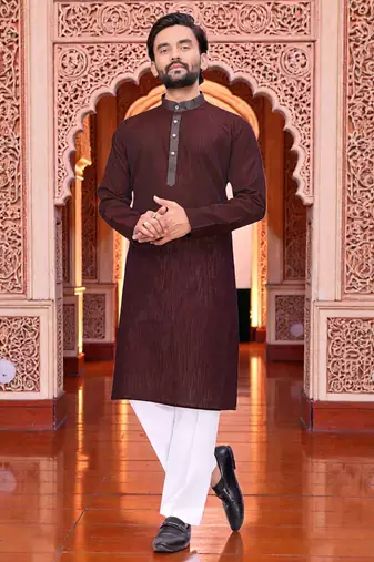  maroon  linen plain men's kurta