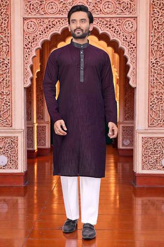  wine  linen plain men's kurta