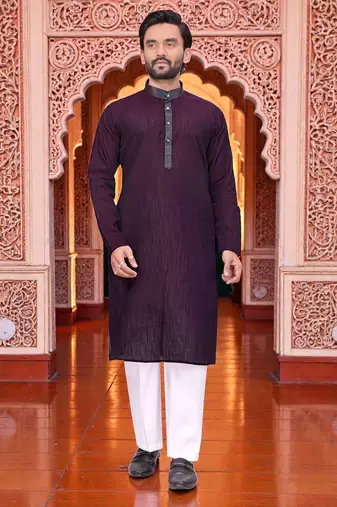  wine  linen plain men's kurta