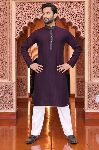 wine  linen plain men's kurta