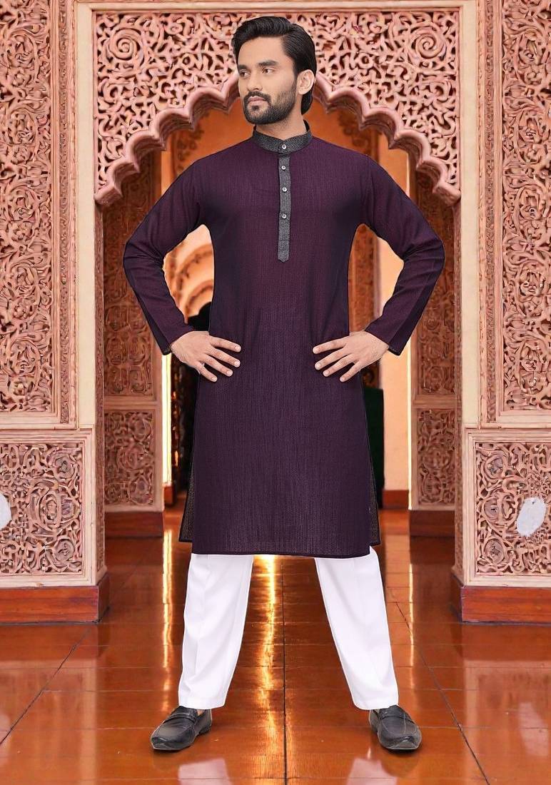  wine  linen plain men's kurta