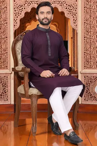  wine  linen plain men's kurta