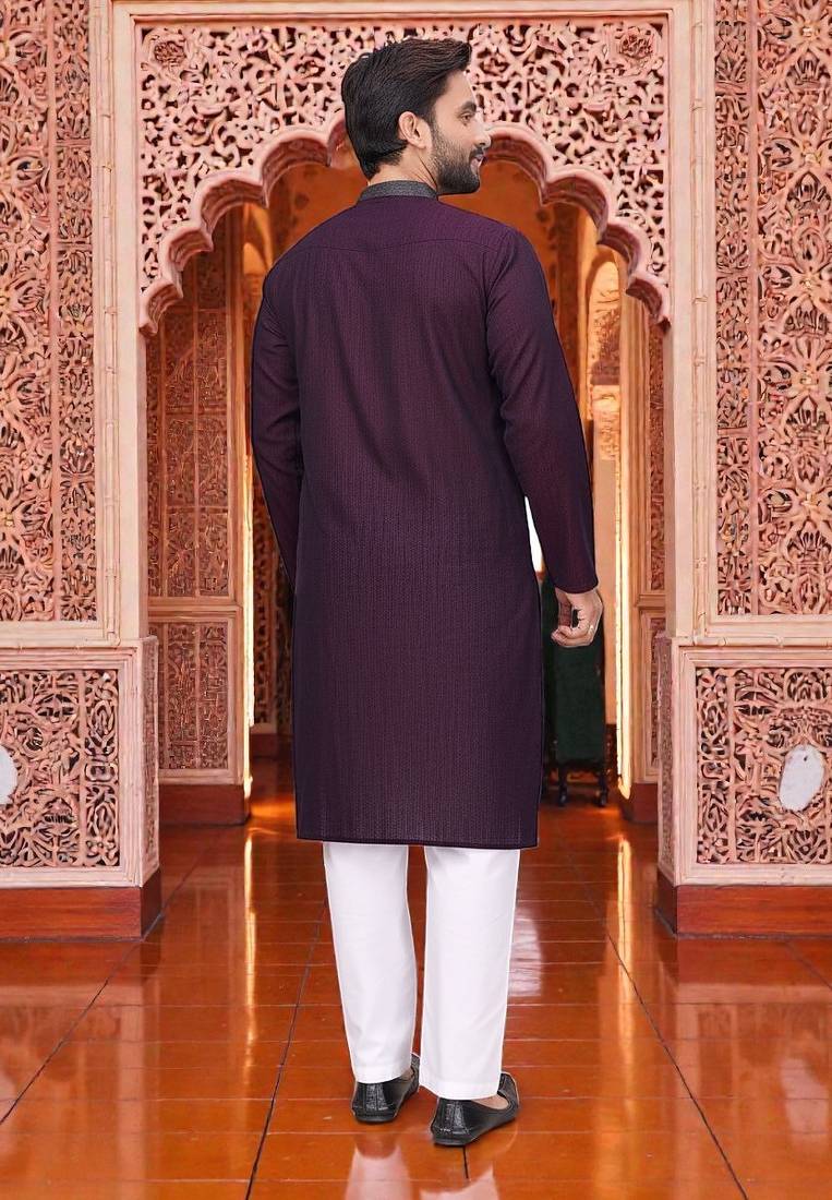  wine  linen plain men's kurta