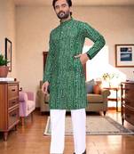  green   bandhej foil print  men's rayon  kurta