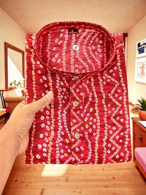  red  bandhej foil print  men's rayon  kurta 5