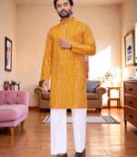  yellow  bandhej foil print  men's rayon  kurta