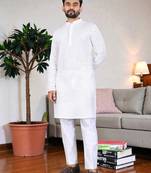 whitee chikankari embroidered men's  rayon kurta