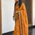 Orange blended cotton embroidered zari work saree with blouse