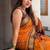 Orange blended cotton embroidered zari work saree with blouse