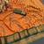 Orange blended cotton embroidered zari work saree with blouse