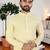 yelloww chikankari embroidered men's  rayon kurta