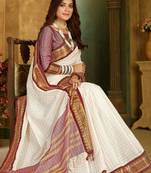White maroon pure silk  zari work saree with blouse
