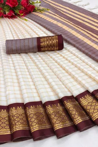 White maroon pure silk  zari work saree with blouse