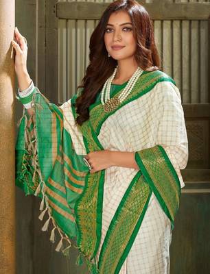 White green pure silk  zari work saree with blouse 1