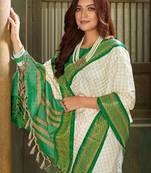 White green pure silk  zari work saree with blouse