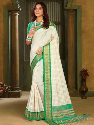 White green pure silk  zari work saree with blouse 2