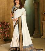 White black blended cotton  zari work saree with blouse