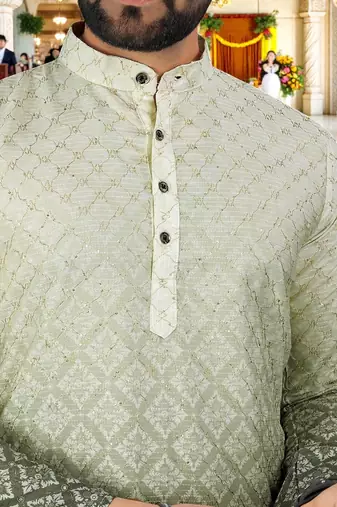  green  crochet embroidered men's  rayon kurta