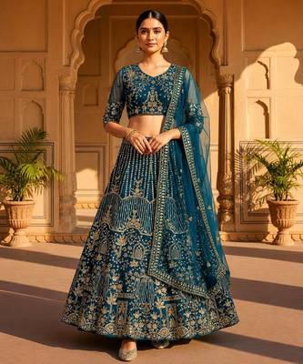 Green Sequins and Codding Embroidery Work lehenga choli 1