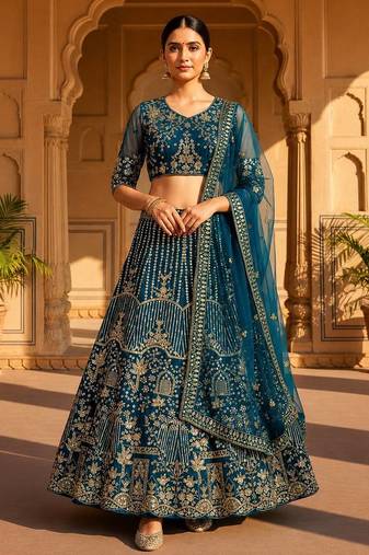 Green Sequins and Codding Embroidery Work lehenga choli