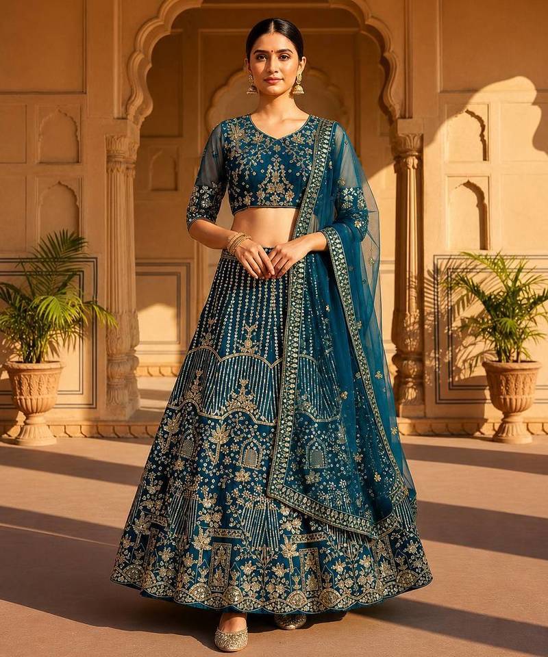 Green Sequins and Codding Embroidery Work lehenga choli