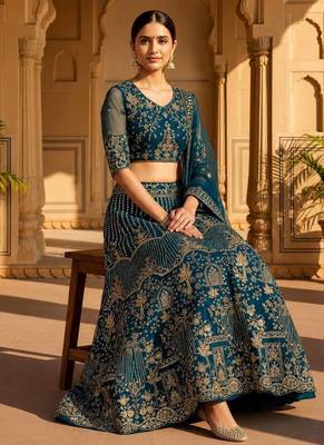 Green Sequins and Codding Embroidery Work lehenga choli 3