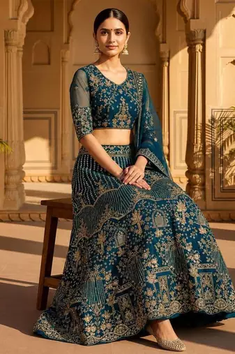Green Sequins and Codding Embroidery Work lehenga choli