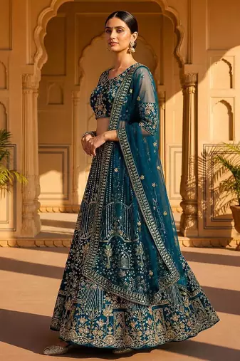 Green Sequins and Codding Embroidery Work lehenga choli