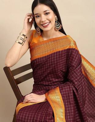 Brown pure silk  zari work saree with blouse 2