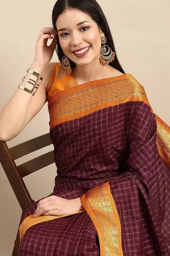 Brown pure silk  zari work saree with blouse