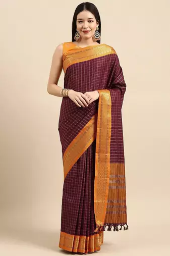 Brown pure silk  zari work saree with blouse