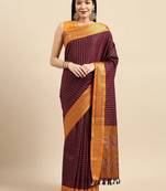 Brown pure silk  zari work saree with blouse