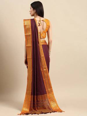 Brown pure silk  zari work saree with blouse 3