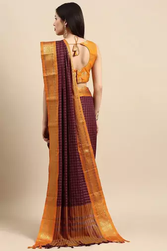 Brown pure silk  zari work saree with blouse