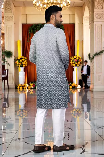  grey  crochet embroidered men's  rayon kurta