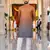  orange  crochet embroidered men's  rayon kurta