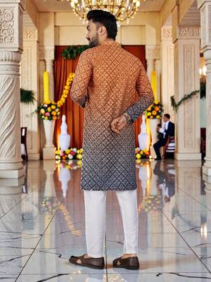  orange  crochet embroidered men's  rayon kurta 5