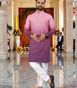 pink  crochet embroidered men's  rayon kurta