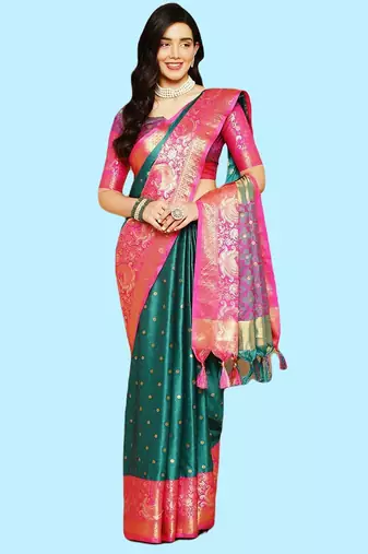 Green jacquard  zari work saree with blouse