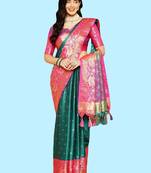 Green jacquard  zari work saree with blouse