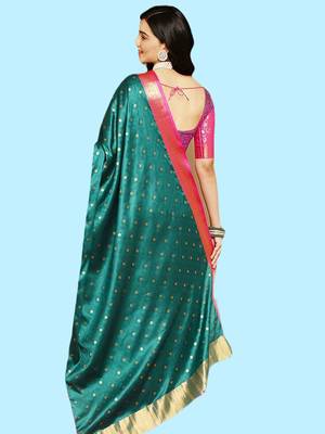 Green jacquard  zari work saree with blouse 2