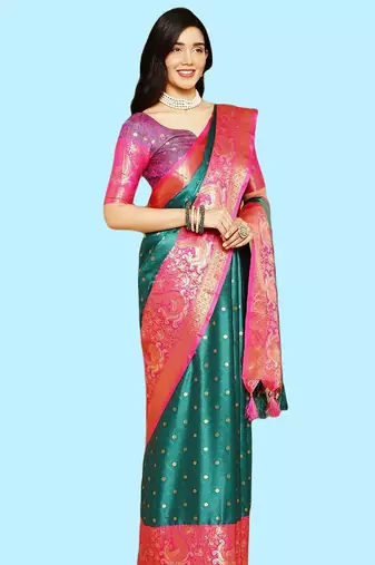 Green jacquard  zari work saree with blouse