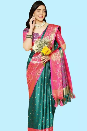 Green jacquard  zari work saree with blouse
